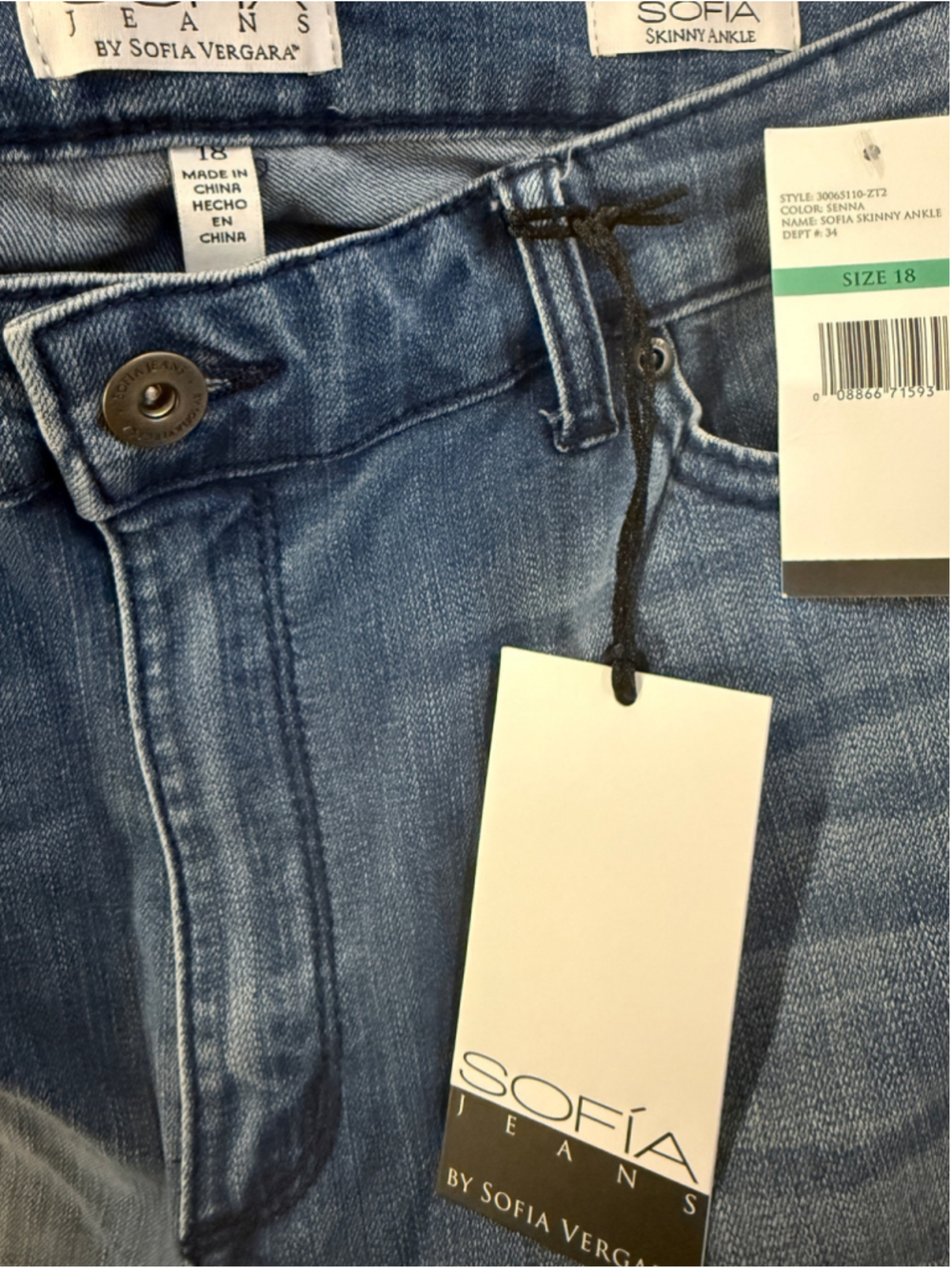 Women's Sofia Jeans by Sofia Vergara Skinny Jeans Size 18 Blue - Picture 3 of 3